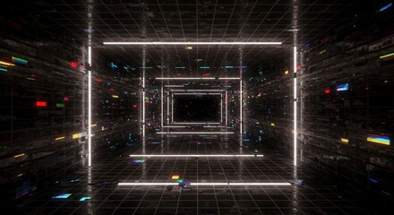 Neon Cybernetic Grid - Immersive Futuristic Data Flow AI-Generated for Tech Presentations, VR Concepts