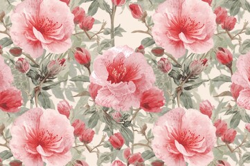 Elegant summer floral seamless design with hand-painted pink watercolor blossoms. Vector flower artwork.
