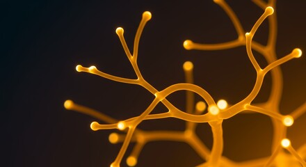Golden Neural Network Glow - Organic Branching Web with Bokeh AI-Generated for Science Media, Tech Branding