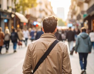 Man walking in a crowded city street