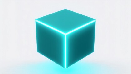 turquoise cube with glowing edges rotating slowly on a white background perfect for visual effects and motion graphics