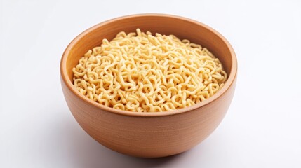 Bowl of cooked noodles on white background
