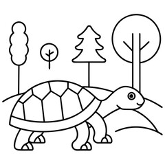 A turtle with Forest walking a simple line art vector