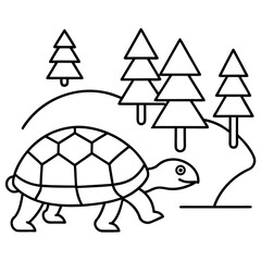 A turtle with Forest walking a simple line art vector