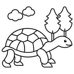 A turtle with Forest walking a simple line art vector