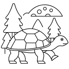 A turtle with Forest walking a simple line art vector