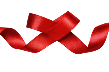 Red ribbon, criss-cross design, against black background