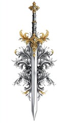 Elegant Sword with Intricate Floral Guard and Golden Accents