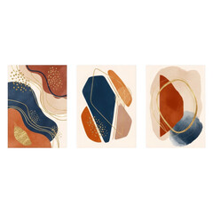Fototapeta premium Abstract modern art composition with organic shapes and gold accents isolated on transparent background
