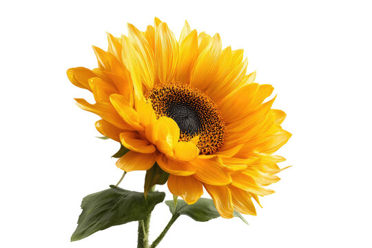 Close-up of a vibrant yellow sunflower, petals radiating outward from a dark brown center - Powered by Adobe