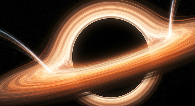 A supermassive black hole with accretion disk and relativistic jets in deep space - Powered by Adobe