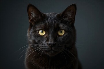 Obraz premium Stunning dark feline with piercing yellow eyes looking directly into the lens