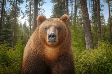 Obraz premium Grizzly roaming through dense woodland