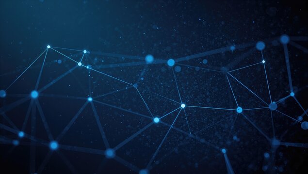 Abstract backdrop featuring triangular links and prominent dots symbolizing a compact, interconnected globe