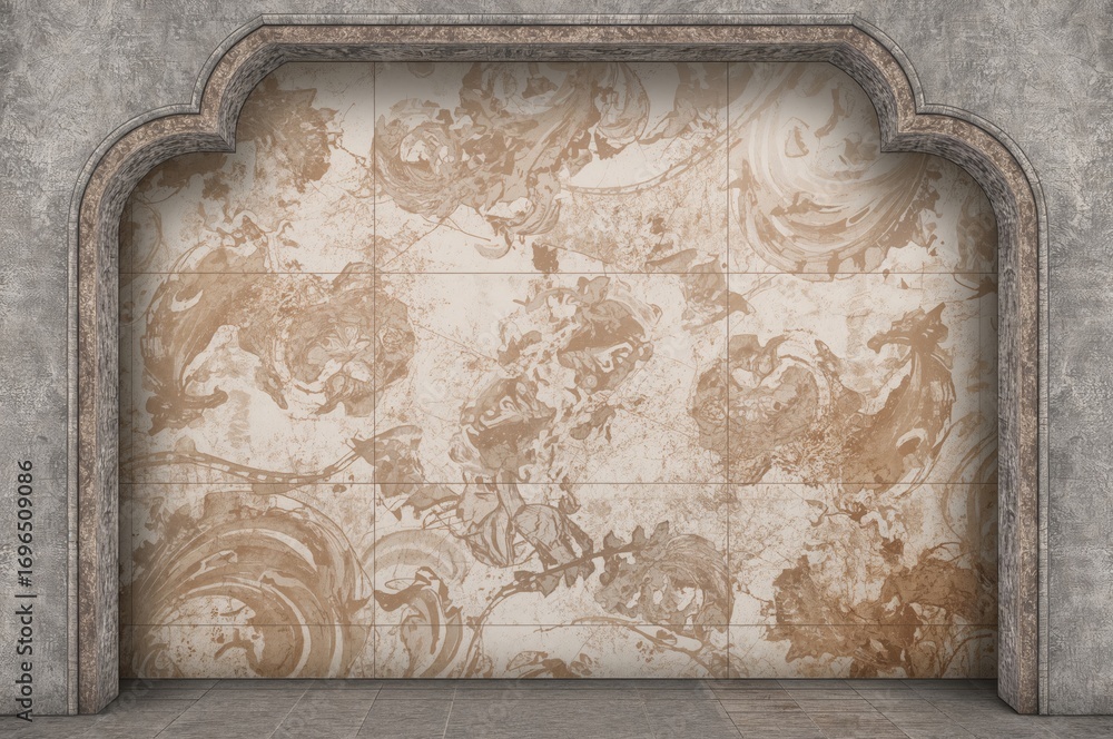 Poster a mesmerizing design emerges on a white textured wall, featuring an abstract vintage pattern set aga