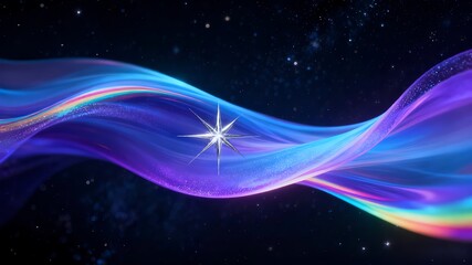 Obraz premium Vibrant Cosmic Ribbon with Radiant Star Against a Starry Night Sky