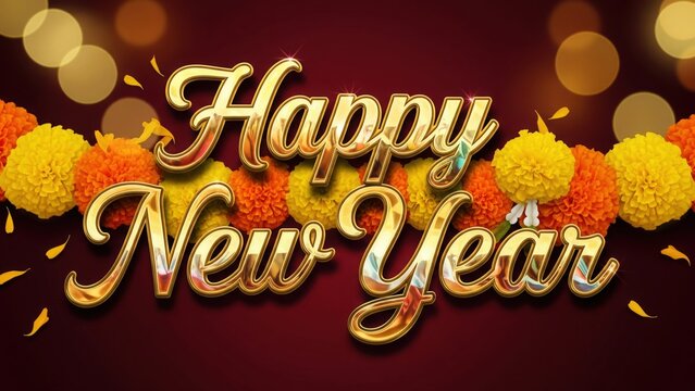 Happy New Year Gold Script. Diwali Festival Maroon Luxury Banner.