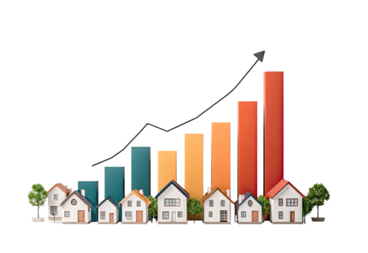 Real estate market graph; houses and upward trend