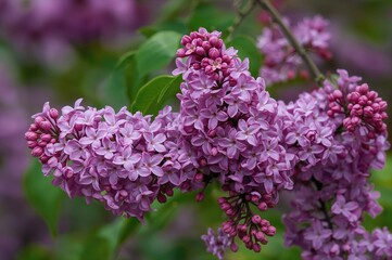 Gorgeous blooms on a purple shrub's branches