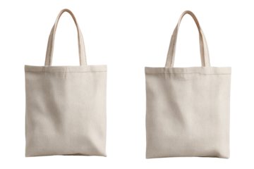 Two off-white canvas tote bags, identical in style and size, presented in a simple, flat lay arrangement