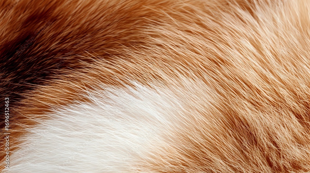 Poster close up macro shot of ginger and white cat fur texture showing soft fluffy hair strands in natural 