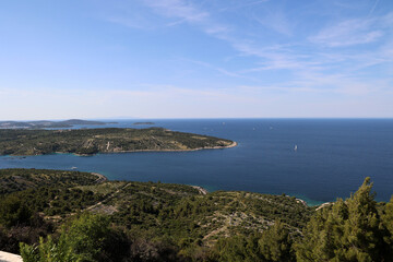 Aerial view of old Primosten town, Croatia