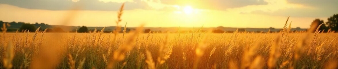 Serene landscape of tall prairie grasses gently swaying in a summer breeze, bathed in golden sunlight The vast expanse evokes a sense of peace and wild beauty , wildlife, wild, horizon