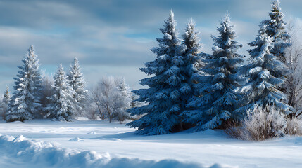 Fototapeta premium Snow Covered Evergreens in Winter Landscape