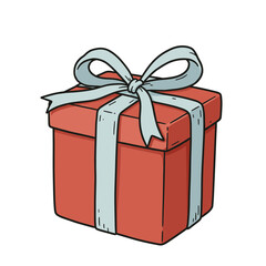 Obraz premium Red gift box with blue ribbon tied on top, vector illustration on transparent background 