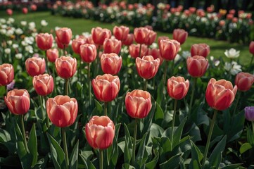 Obraz premium Gorgeous Tulip Blooms in a Scenic Garden