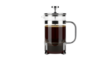 French press coffee maker isolated on transparent background, a classic brewing method for rich and flavorful coffee, perfect for coffee lovers and home baristas