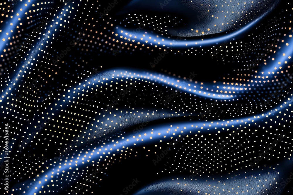 Aufkleber abstract glowing blue waves with shimmering white dots pattern on black background creates dynamic f
