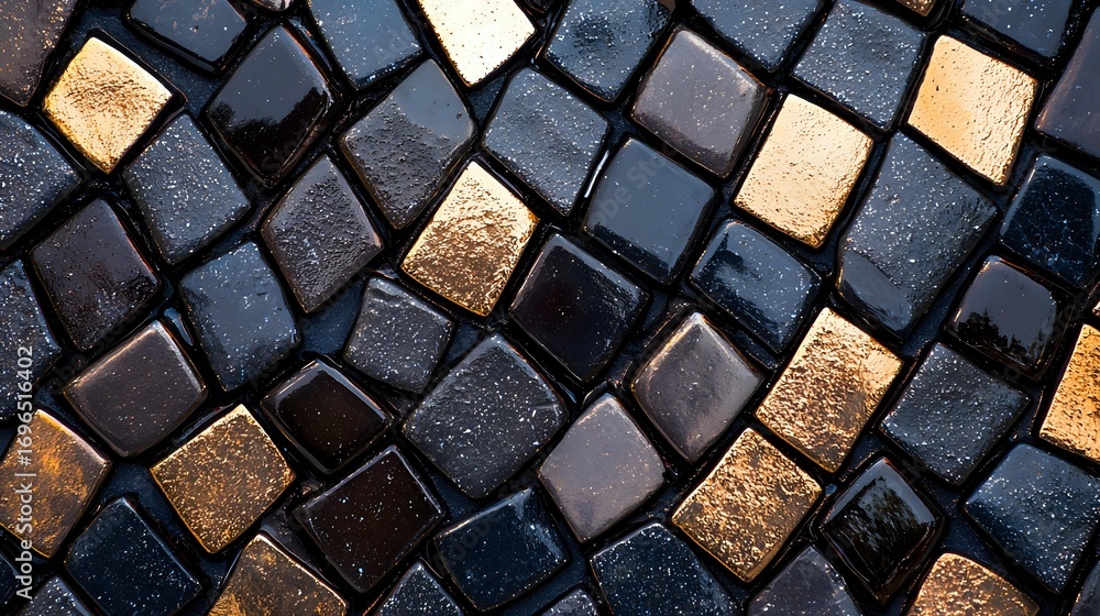 Aufkleber decorative mosaic pattern with black and gold ceramic tiles creating luxurious geometric texture. di