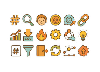 Fototapeta premium Social media and marketing icon set: flat icons for digital strategy