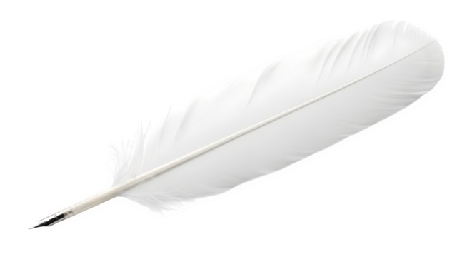 Elegant white feather isolated on transparent background, a symbol of purity, innocence, and freedom, often used in writing, decoration, or spiritual practices