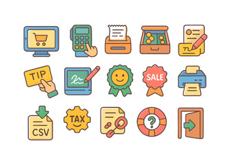 Shopping and business icon set: vibrant flat icons for retail and commerce needs