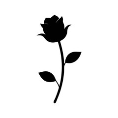Silhouette of rose flower with stem simple floral decorative nature vector design illustration