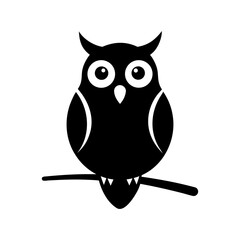 Obraz premium Silhouette of owl sitting on branch elegant bird silhouette minimal vector illustration