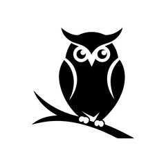 Silhouette of owl sitting on branch minimal bird silhouette design with clean vector art