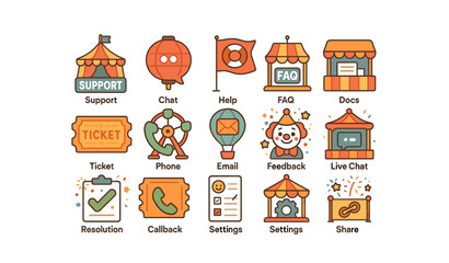 Fototapeta premium Customer support flat icon set. helpdesk, communication, service icons flat collection