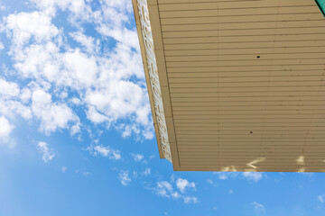 The corner of the eaves of a modern building taken from above