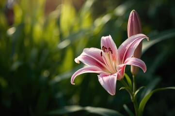 Fototapeta premium Stunning Pink Lily Blooming Outdoors