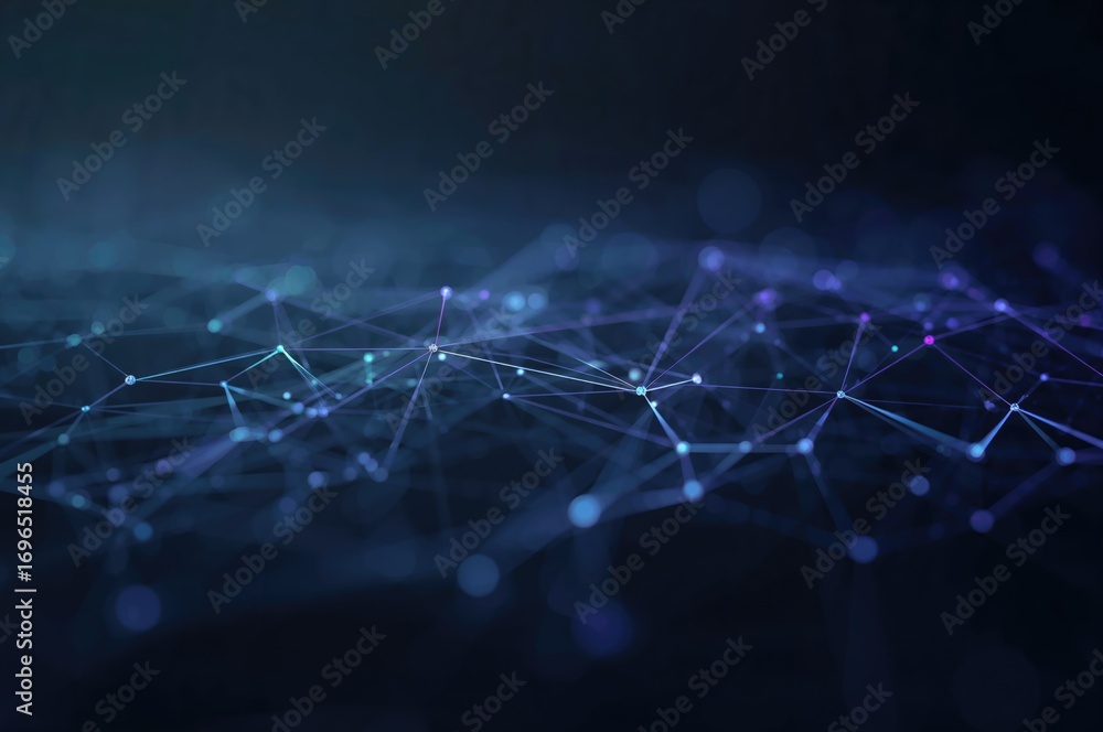 Poster conceptual backdrop featuring interconnected social network lines on a dark background