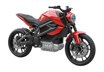 Fototapeta premium Red Electric Motorcycle Clean Energy Transportation isolated on transparent background