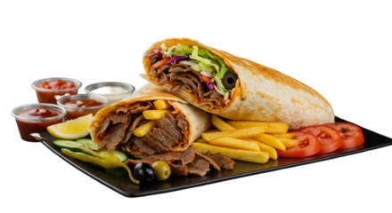 Delicious Doner Kebab Wraps with Fries and Dips