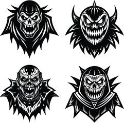 Collection set of halloween icons. Halloween silhouette elements vector. silhouettes of Halloween on a white background.
