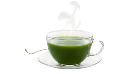 A cup of green tea isolated on transparent background, a healthy and refreshing beverage known for its antioxidant and medicinal properties