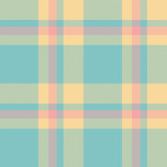 Pastel plaid pattern with teal, yellow, and pink. Classic tartan design with a retro, calming vibe. Ideal for backgrounds, textiles, and stylish designs.