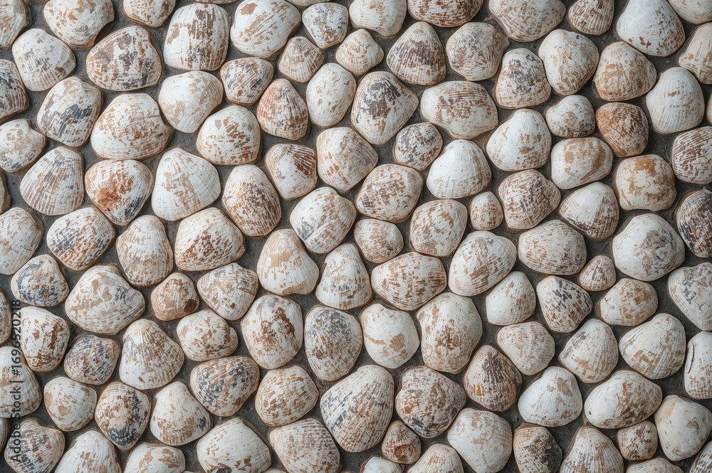 Poster Construction blocks crafted from shellfish shells. Coastal building material derived from marine life.