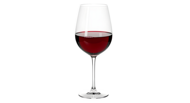 Elegant glass of red wine, showcasing its rich color and clarity, perfect for wine tasting or romantic dinner isolated on transparent background - Powered by Adobe